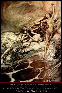 Fine Art Poster sample showing an illustration by Arthur Rackham for ''Siegfried & The Twilight of the Gods'' (1911), written by Richard Wagner