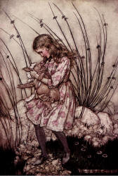 Arthur Rackham - 'It grunted again so violently that she looked down into its face in some alarm' from ''Alice's Adventure in Wonderland'' (1907)