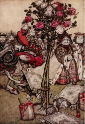 Arthur Rackham - 'The Queen turned angrily away from him and said to the Knave, ''Turn them over''' from ''Alice's Adventure in Wonderland'' (1907)