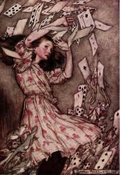 Arthur Rackham - 'At this the whole pack rose up into the air, and came flying down upon her' from ''Alice's Adventure in Wonderland'' (1907)