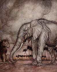 Arthur Rackham - 'The Lion, Jupiter and the Elephant' from ''Aesop's Fables'' (1912)