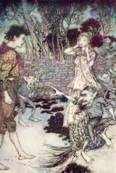 Arthur Rackham - 'No, Guleesh, what good will she be to you when she'll be dumb? It's time for us to go - but you'll remember us, Guleesh!' from ''The Allies' Fairy Book'' (1916)