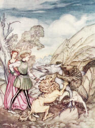 Arthur Rackham - 'So valiantly did they grappel with him that they bore him to the ground and slew him' from ''The Allies' Fairy Book'' (1916)