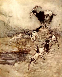 Arthur Rackham - colour illustration for 'The Wolf and the Seven Kids' from the 1909 Edition of ''The Fairy Tales of the Brothers Grimm''