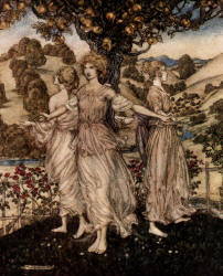 Arthur Rackham - 'All amidst the Gardens fair, Of Hesperus, and his daughters three, That sing about the golden tree' from ''Comus'' (1921)