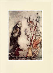 Greeting Card sample showing an Arthur Rackham illustration from ''A Christmas Carol'' (1915), written by Charles Dickens
