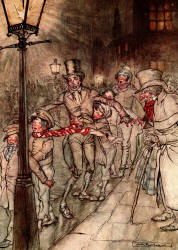 Arthur Rackham - 'Bob Cratchit went down a slide on Cornihill, at the end of a lane of boys, twenty times, in honour of its being Christmas Eve' from ''A Christmas Carol'' (1915), written by Charles Dickens