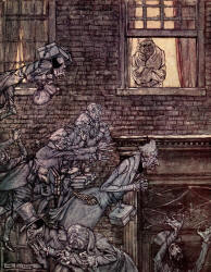 Arthur Rackham - 'The air was filled with phantoms, wandering hither and thither in restless haste and moaning as they went' from ''A Christmas Carol'' (1915), written by Charles Dickens