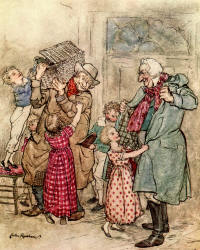 Arthur Rackham - 'Laden with Christmas toys and presents' from ''A Christmas Carol'' (1915), written by Charles Dickens