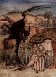 Arthur Rackham - '''Well!'' she chuckled, ''I am in luck!''' from ''English Fairy Tales'' (1918)