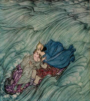 Arthur Rackham's 'The waves of all the worlds seemed to whirl past them in one huge green cataract' from the 1920 Edition of ''Irish Fairy Tales''