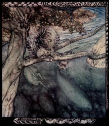 Arthur Rackham - 'My life became a ceaseless scurry and wound and escape, a burden and anguish of watchfulness' from ''Irish Fairy Tales'' (1920)
