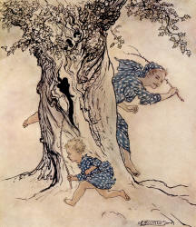 Arthur Rackham - 'How he strained and panted to catch on that pursuing person and pursue her and get his own switch into action' from ''Irish Fairy Tales'' (1920)