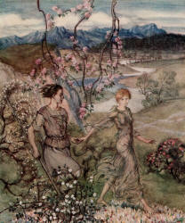 Arthur Rackham - 'Then they went hand in hand in the country that smells of apple-blossom and honey' from ''Irish Fairy Tales'' (1920)