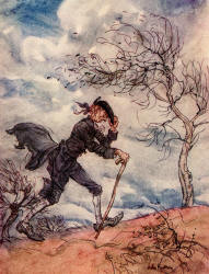 Arthur Rackham - 'Striding along the profile of a hill on a windy day' from ''The Legend of Sleepy Hollow'' (1928)