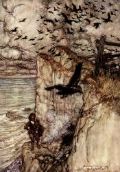 Arthur Rackham - '... russet-pated choughs, many in sort, Rising and cawing at the gun's report' from Shakespeare's ''A Midsummer-Night's Dream'' (1908)