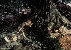 Arthur Rackham - 'On the ground, Sleep sound, I'll apply, To your eye, Gentle lover, remedy' from Shakespeare's ''A Midsummer-Night's Dream'' (1908)
