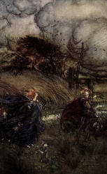 Arthur Rackham - 'Ane now they never meet in grove or green, By fountain clear, or spangled starlight sheen, But they do square' from Shakespeare's ''A Midsummer-Night's Dream'' (1908)