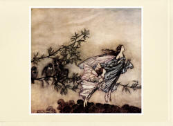 Greeting Card sample showing an image from Arthur Rackham's illustrations for ''Peter Pan in Kensignton Gardens'' (1906)