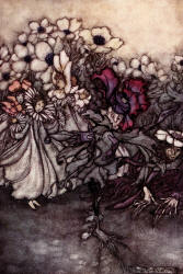 Arthur Rackham - 'But if you look, and they fear there is not time to hide, they stand quite still pretending to be flowers' from ''Peter Pan in Kensignton Gardens'' (1906)