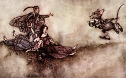 Arthur Rackham - 'Wallflower juice is good from reviving dancers who fall to the ground in a fit' from ''Peter Pan in Kensignton Gardens'' (1906)