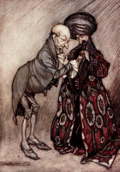 Arthur Rackham - 'Shook his bald head and murmured, ''Cold, quite cold''' from ''Peter Pan in Kensignton Gardens'' (1906)