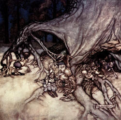 Arthur Rackham - 'If the bad ones among the fairies happen to be out' from ''Peter Pan in Kensignton Gardens'' (1906)