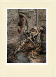 Greeting Card sample showing an Arthur Rackham illustration from ''The Romance of King Arthur and His Knights of the Round Table'' (1917)