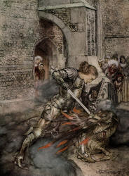Arthur Rackham - 'How Sir Launcelot fought with a friendly dragon' from ''The Romance of King Arthur and His Knights of the Round Table'' (1917)