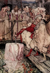Arthur Rackham - 'How Galahad drew out the sword from the floating stone at Camelot' from ''The Romance of King Arthur and His Knights of the Round Table'' (1917)