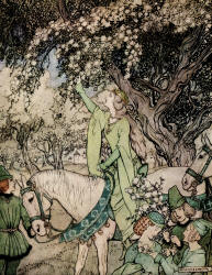 Arthur Rackham - 'How Queen Guenever rode a-Maying into the woods and fields beside Westminster' from ''The Romance of King Arthur and His Knights of the Round Table'' (1917)