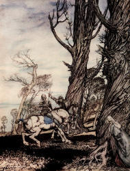 Arthur Rackham - 'How Sir Launcelot slew the knight Sir Peris de Forest Savage that did distress ladies, damosels, and gentlewomen' from ''The Romance of King Arthur and His Knights of the Round Table'' (1917)