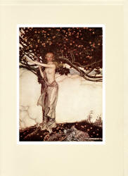 Greeting Card sample showing an illustration from Arthur Rackham for ''The Rhinegold & The Valkyrie'' (1910), written by Richard Wagner