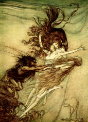 Arthur Rackham - 'The Rhine-Maidens teasing Alberich' from ''The Rhinegold & The Valkyrie'' (1910), written by Richard Wagner
