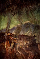 Arthur Rackham - 'The sleep of Brunnhilde' from ''The Rhinegold & The Valkyrie'' (1910), written by Richard Wagner