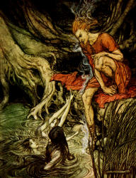 Arthur Rackham - 'The Rhine's pure-gleaming children, Told me of their sorrow' from ''The Rhinegold & The Valkyrie'' (1910), written by Richard Wagner