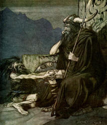 Arthur Rackham - 'Swear to me, Hagen, my son!' from ''Siegfried & The Twilight of the Gods'' (1911), written by Richard Wagner