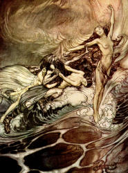 Arthur Rackham - 'The Rhine-Maidens obtain possession of the ring and bear it off in triumph' from ''Siegfried & The Twilight of the Gods'' (1911), written by Richard Wagner