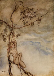 Arthur Rackham - 'Merrily, merrily shall I live now, Under the blossom that hands on the bough' from ''The Tempest'' (1926)