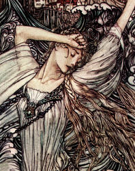 Detail from Arthur Rackham's 'She was soon lost to the Danube' from ''Undine''