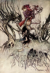 Arthur Rackham - 'At length they all pionted their stained fingers at me' from ''Undine'' (1909)