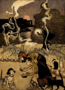 Arthur Rackham - All through Egypt every man burns a lamp