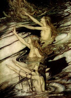 Arthur Rackham's 'Siegfried! Siegfried! Our warning is true - Flee, oh, flee from the curse!' from the 1911 Edition of ''Siegfried and The Twilight of the Gods''