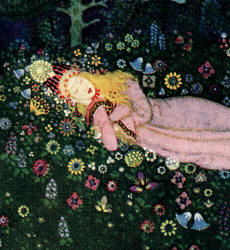 Detail from Edmund Dulac's 'There he found the Princess asleep and saw that her face was the face he had seen in the portrait' from the tale 'The Firebird' in ''Edmund Dulac's Fairy-Book''