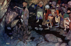 Edmund Dulac - 'Their Chief in a low but distinct voice uttered the two words, ''Open Sesame!''' from ''Stories from The Arabian Nights'' (1907)