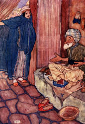 Edmund Dulac - 'Mustapha doubted much of his ability to refrain from questions' from ''Stories from The Arabian Nights'' (1907)