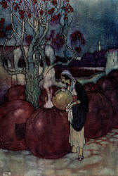 Edmund Dulac - 'She poured into each jar in turn a sufficient quantity of the boiling oil to scald its occupant to death' from ''Stories from The Arabian Nights'' (1907)