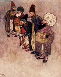 Edmund Dulac - 'At so arrogant a claim all the courtiers burst into loud laughter' from ''Stories from The Arabian Nights'' (1907)