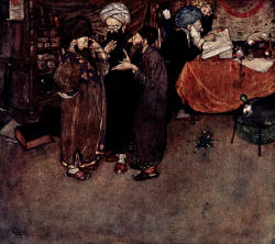 Edmund Dulac - 'It was in vain that all the wisest physicians in the country were summoned into consultation' from ''Stories from The Arabian Nights'' (1907)