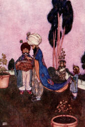 Edmund Dulac - 'No sooner had the monarch seen them, so strange of form and so brilliant and diverse in hue' from ''Stories from The Arabian Nights'' (1907)